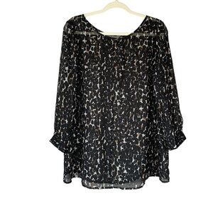 A Pea In The Pod Maternity black sheer leopard blouse with long sleeves.‎ Size L